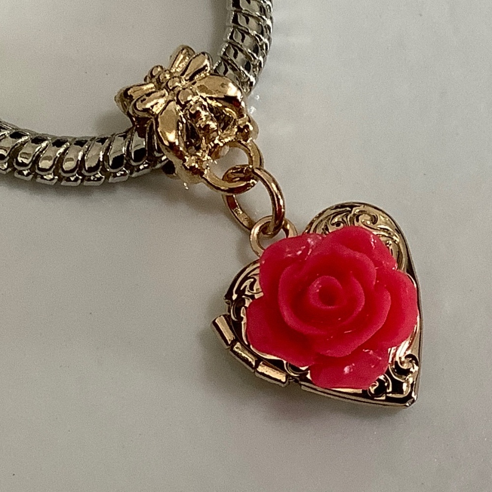 Heart with Rose Gold Plated Dangling Charm For European Style Bracelet/Necklace
